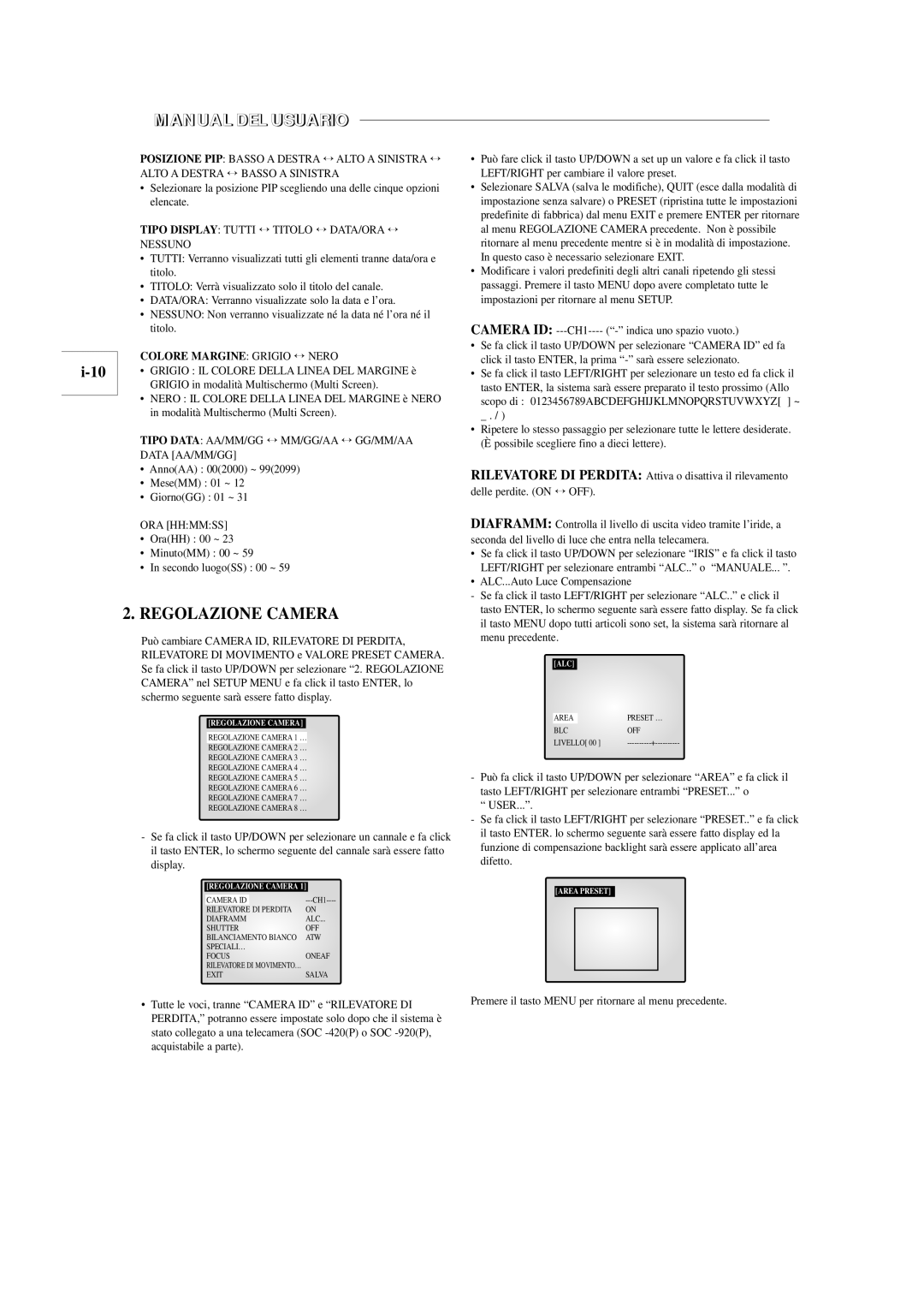 Samsung SOM-080AN manual Regolazione Camera, Colore Margine Grigio ↔ Nero 