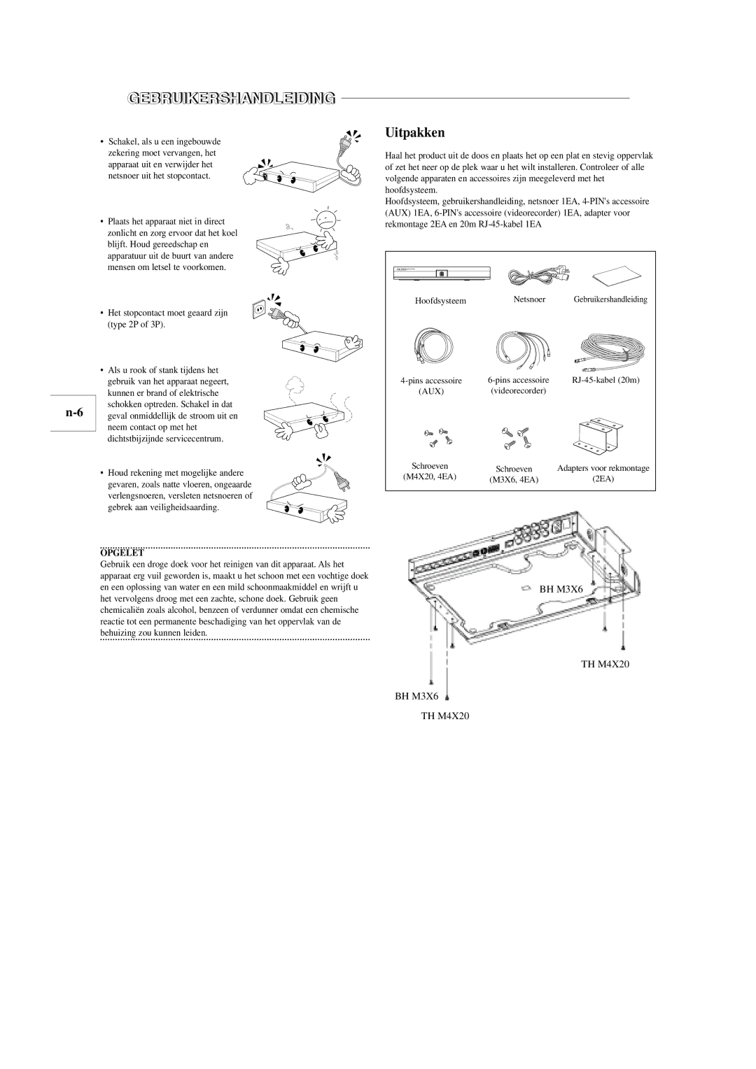 Samsung SOM-080AN manual Uitpakken, Opgelet, Aux 