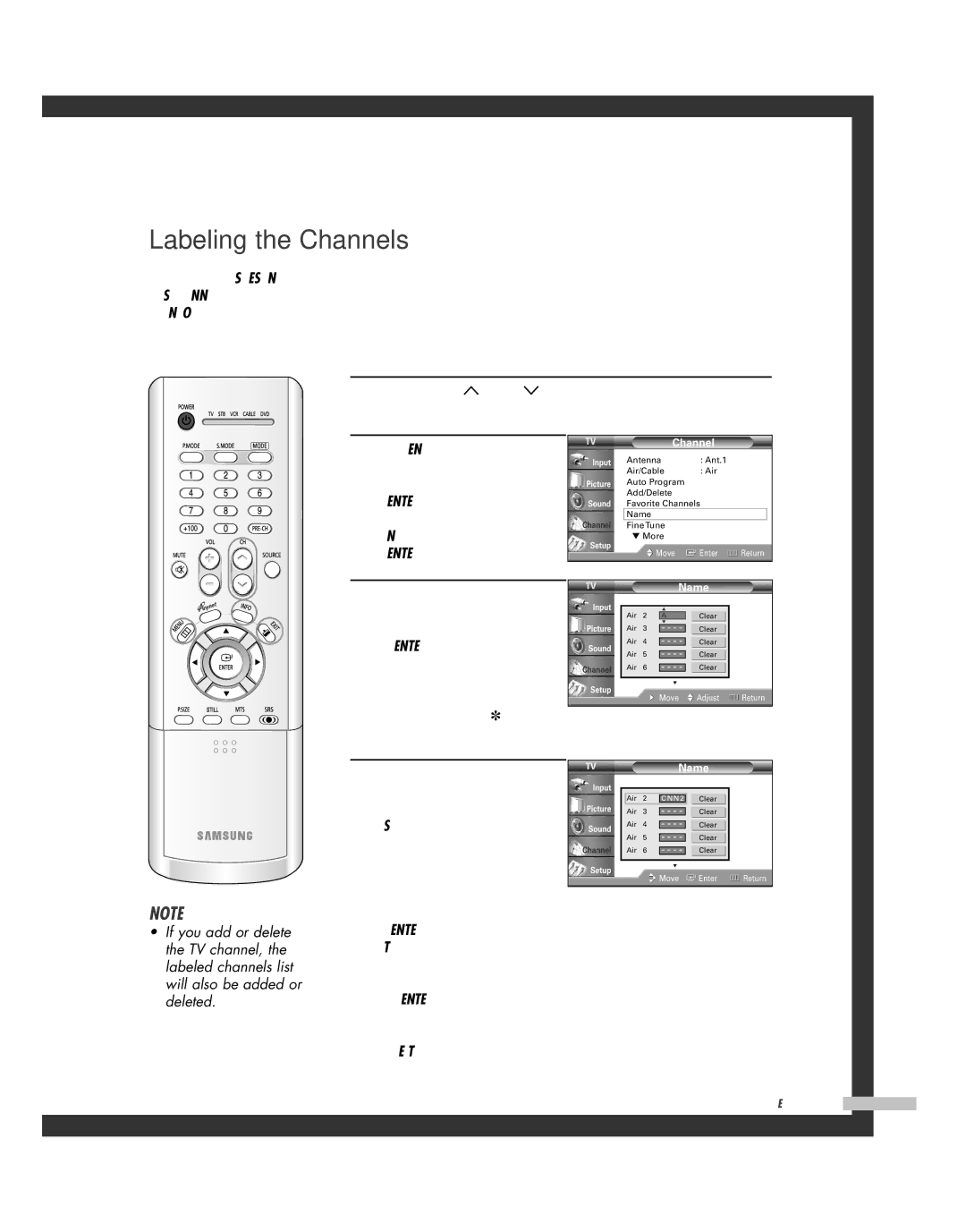 Samsung SP-46L3HR, SP-50L3HR, SP-56L3HR, SP-61L3HR manual Labeling the Channels 