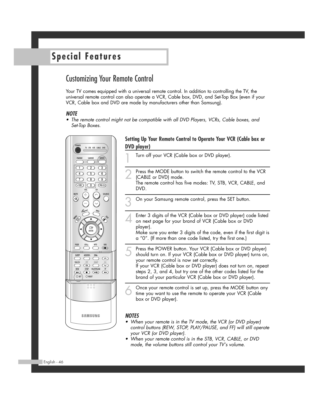 Samsung SP-46L3HR, SP-50L3HR, SP-56L3HR, SP-61L3HR manual Customizing Your Remote Control, DVD player 