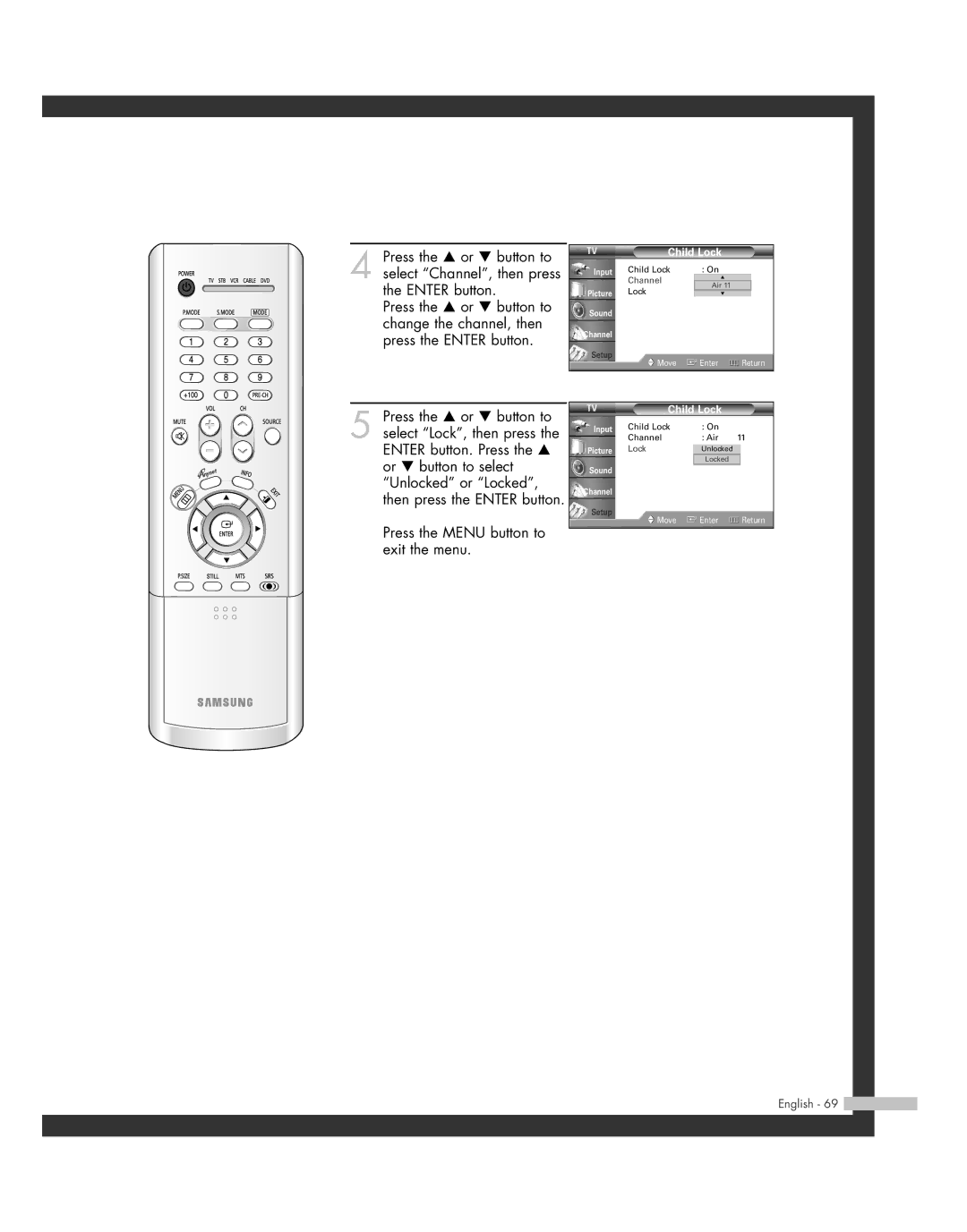 Samsung SP-46L3HR, SP-50L3HR, SP-56L3HR, SP-61L3HR manual Channel 