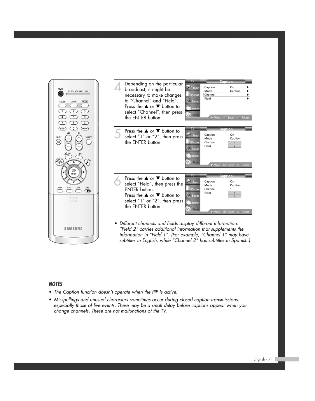 Samsung SP-46L3HR, SP-50L3HR, SP-56L3HR, SP-61L3HR manual Channel Field 