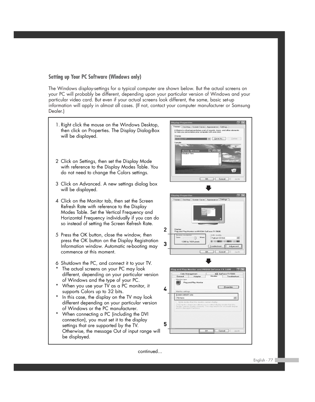 Samsung SP-46L3HR, SP-50L3HR, SP-56L3HR, SP-61L3HR manual Setting up Your PC Software Windows only 