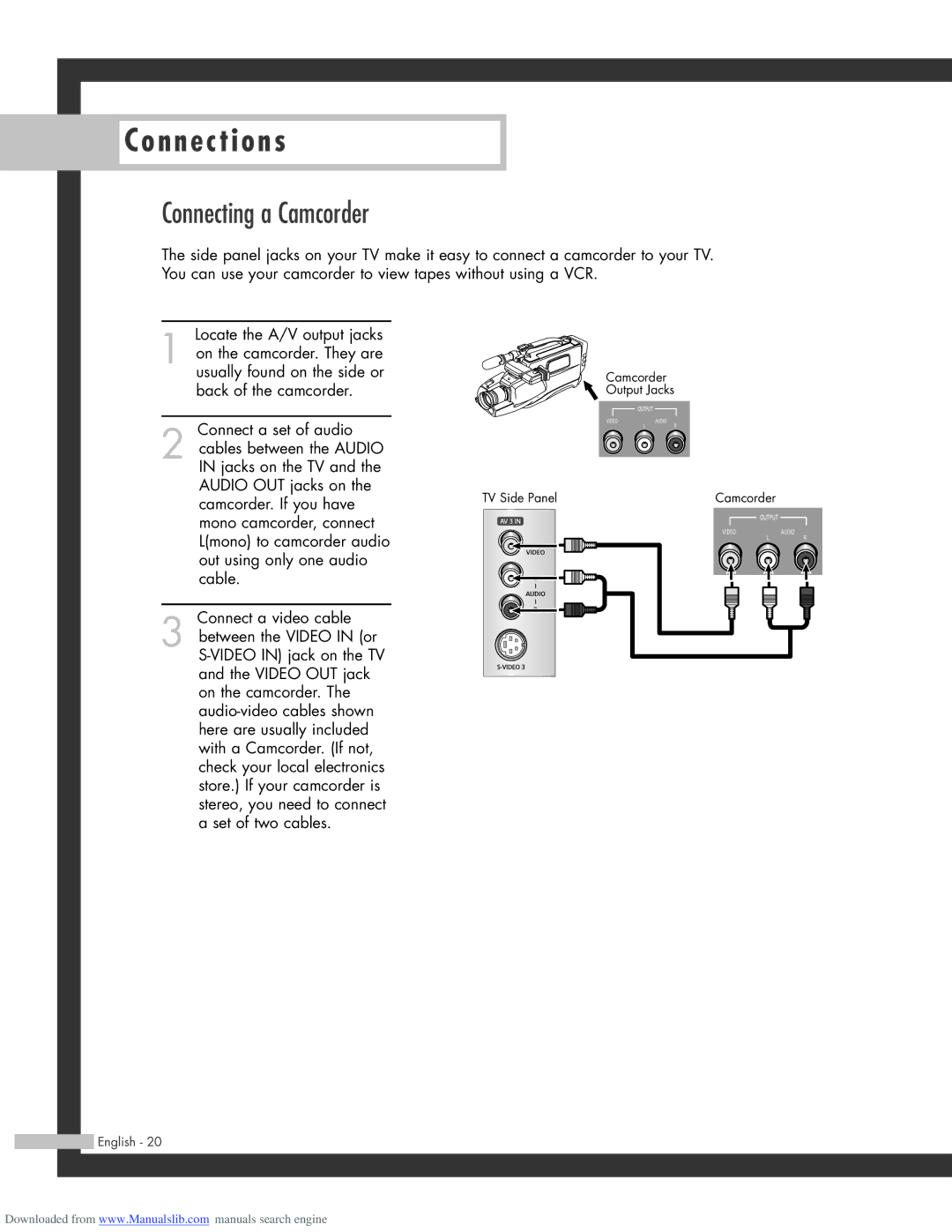 Samsung SP-61L3HR, SP-50L3HR, SP-56L3HR manual Connecting a Camcorder 