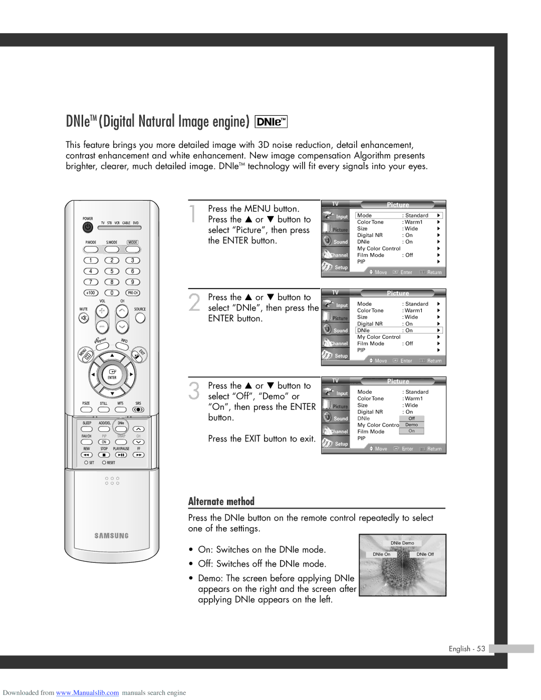 Samsung SP-61L3HR, SP-50L3HR, SP-56L3HR manual DNIeTM Digital Natural Image engine 