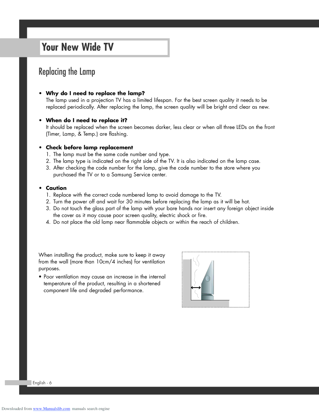 Samsung SP-50L3HR, SP-56L3HR, SP-61L3HR manual Your New Wide TV, Replacing the Lamp 