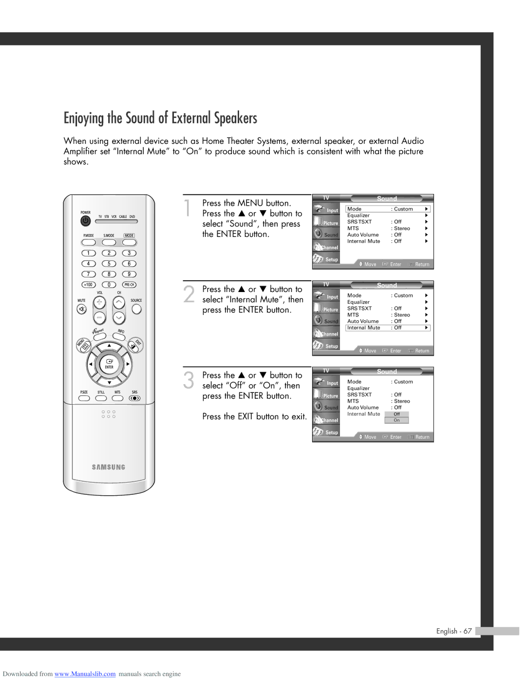 Samsung SP-56L3HR, SP-50L3HR, SP-61L3HR manual Enjoying the Sound of External Speakers 