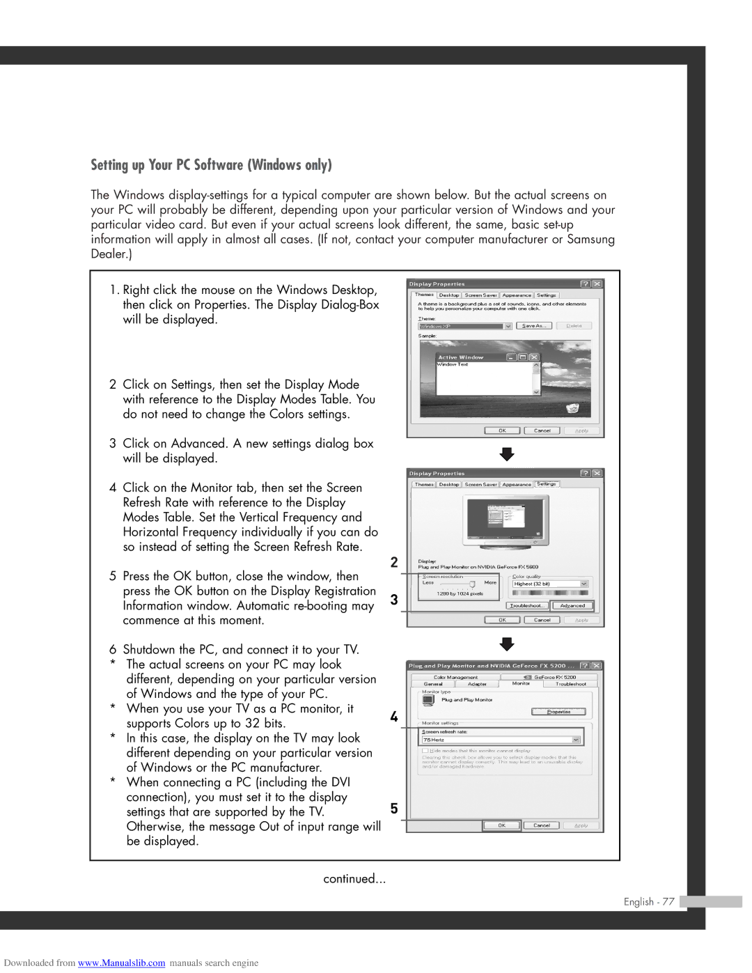 Samsung SP-61L3HR, SP-50L3HR, SP-56L3HR manual Setting up Your PC Software Windows only 