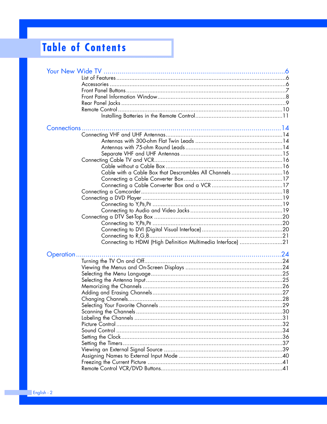 Samsung SP-50L7HR, SP-56L7HR instruction manual Table of Contents 