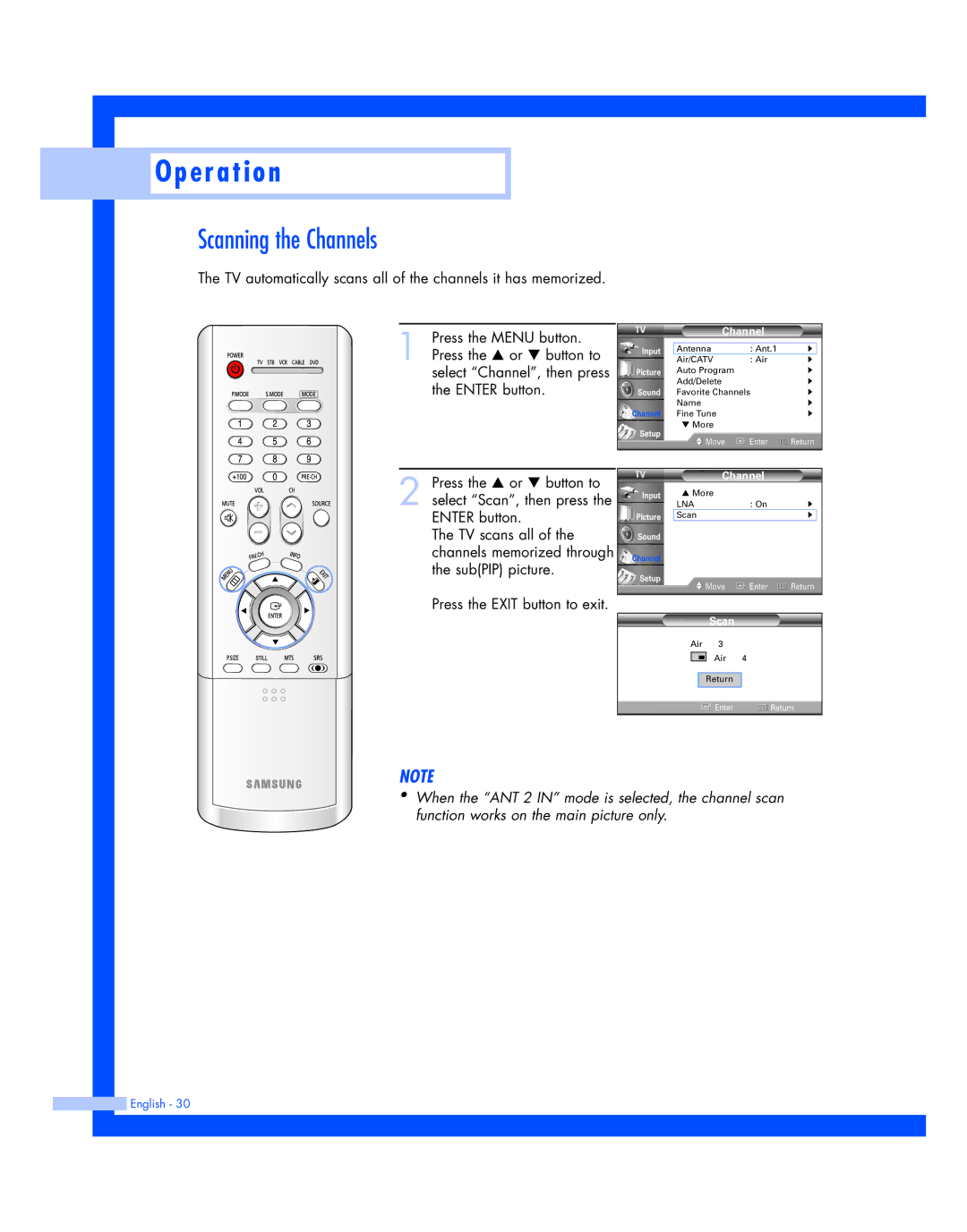 Samsung SP-50L7HR, SP-56L7HR instruction manual Scanning the Channels 