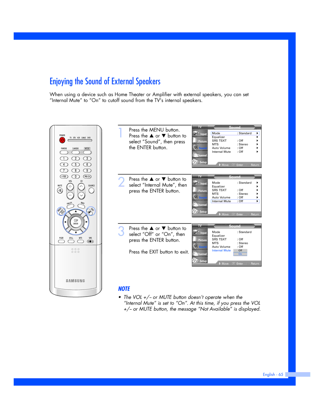 Samsung SP-56L7HR, SP-50L7HR instruction manual Enjoying the Sound of External Speakers 