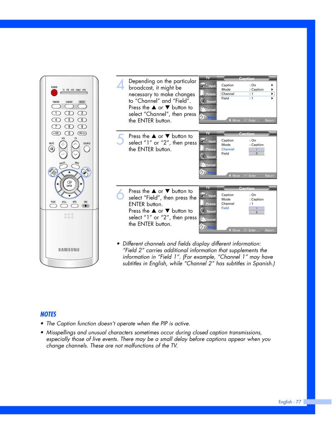 Samsung SP-56L7HR, SP-50L7HR instruction manual Channel Field 