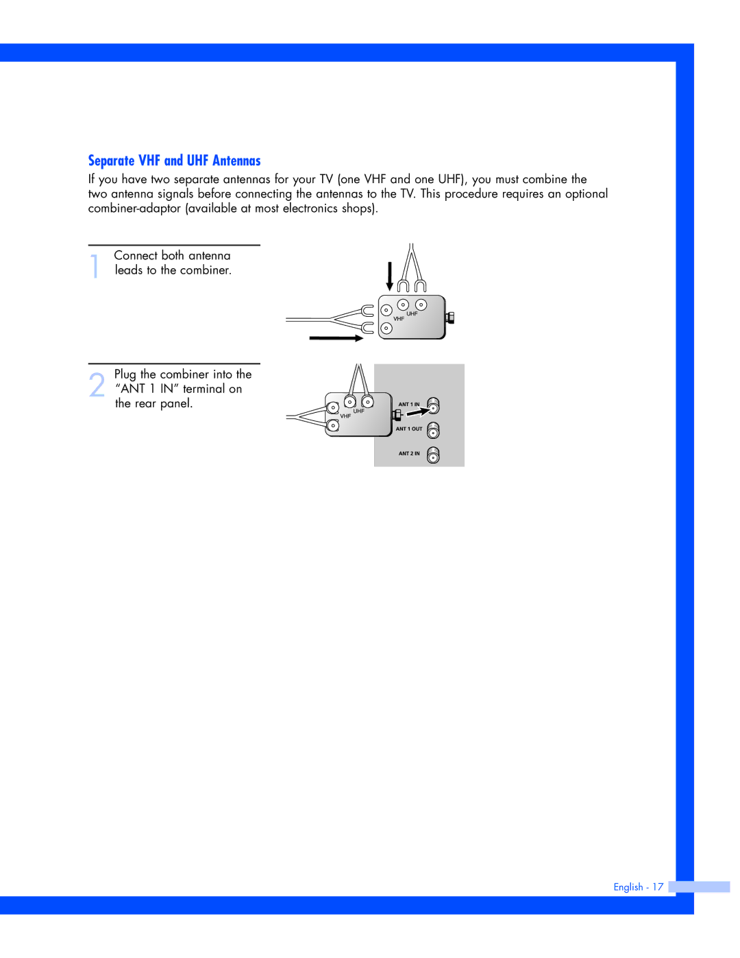 Samsung SP-61L3HR instruction manual Separate VHF and UHF Antennas 