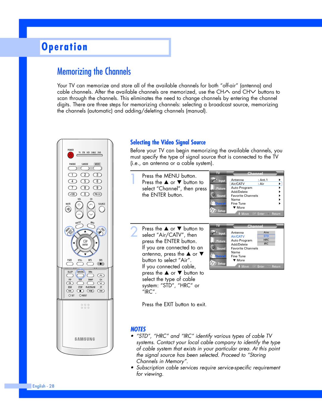 Samsung SP-61L3HR instruction manual Memorizing the Channels, Selecting the Video Signal Source 