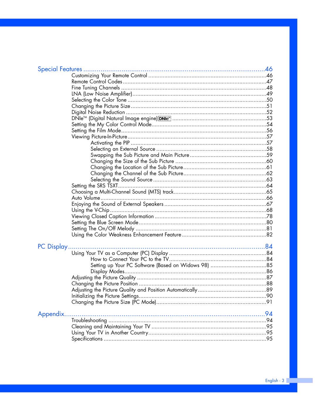 Samsung SP-61L3HR instruction manual Special Features 