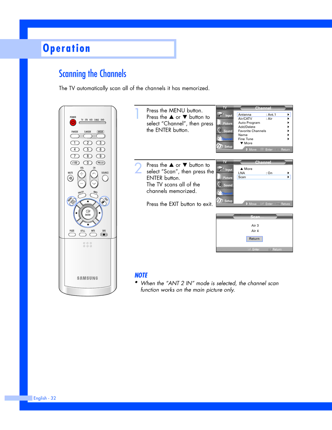 Samsung SP-61L3HR instruction manual Scanning the Channels 