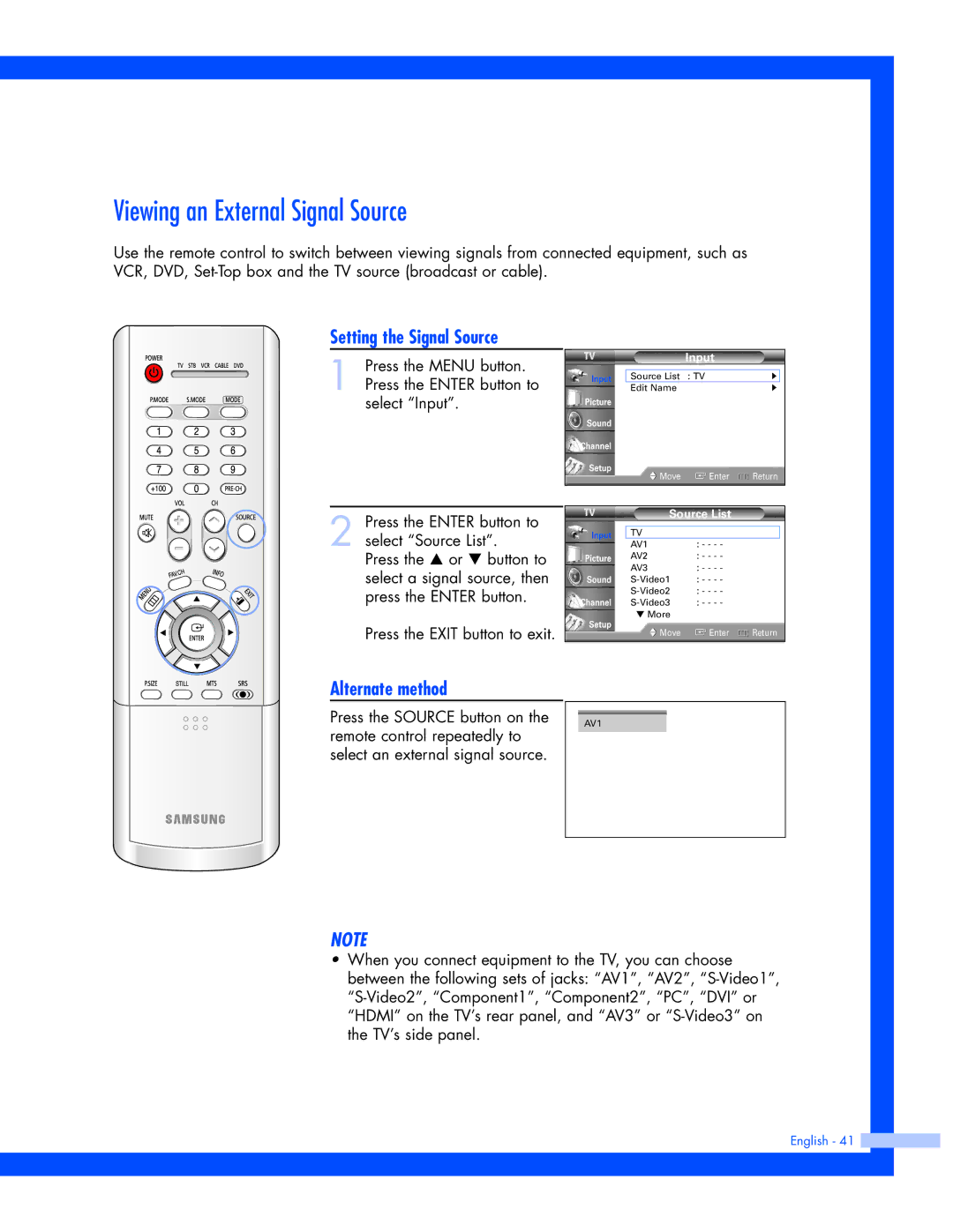 Samsung SP-61L3HR instruction manual Viewing an External Signal Source, Setting the Signal Source 