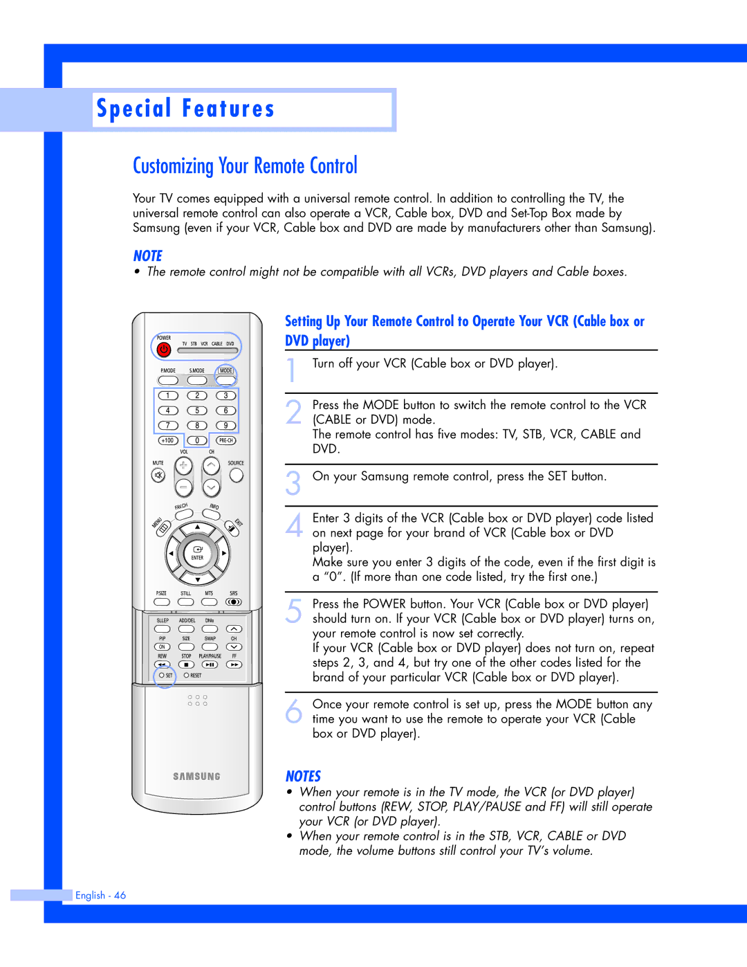 Samsung SP-61L3HR instruction manual Customizing Your Remote Control, DVD player 