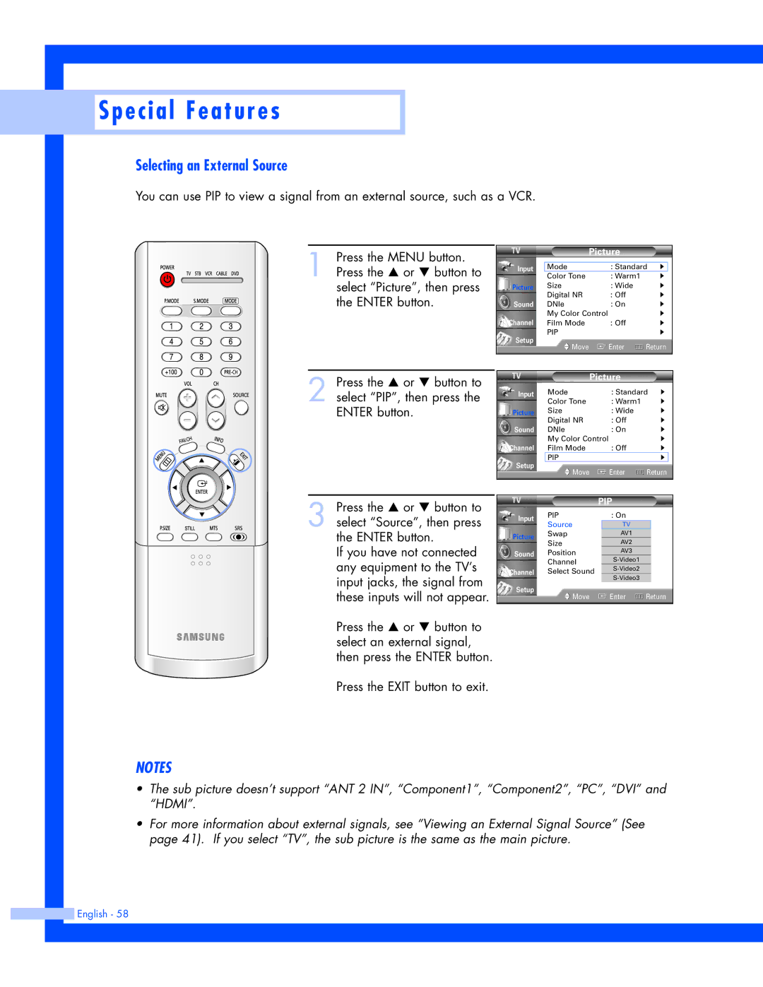 Samsung SP-61L3HR instruction manual Selecting an External Source 