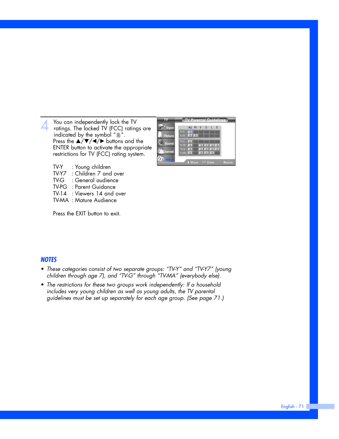 Samsung SP-61L3HR instruction manual TV Parental Guidelines 