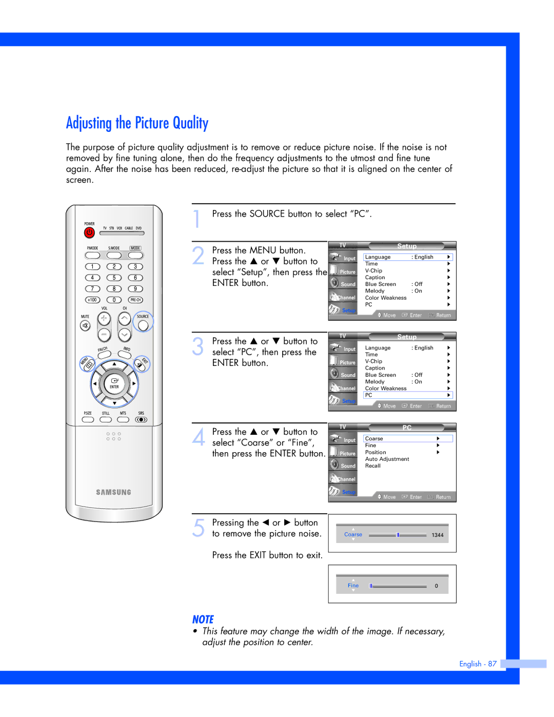 Samsung SP-61L3HR instruction manual Adjusting the Picture Quality 