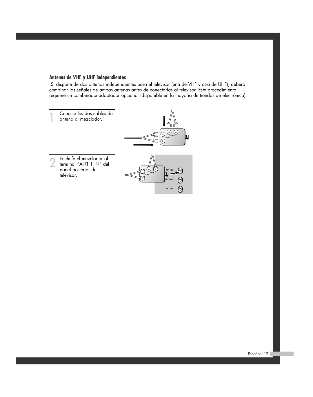 Samsung SP-46L6HR, SP-61L6HR, SP-56L6HR, SP-42L6HR, SP-50L6HR manual Antenas de VHF y UHF independientes 