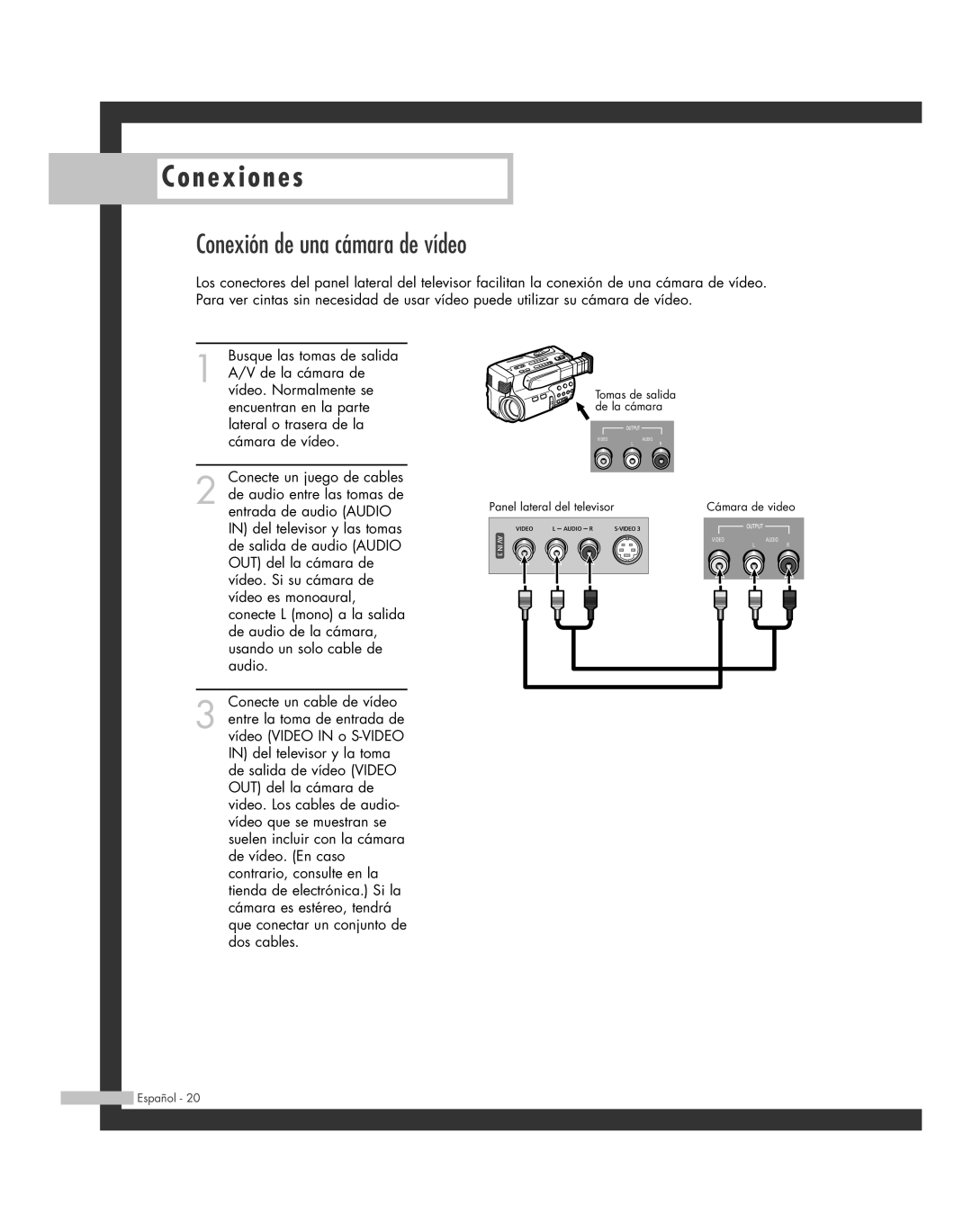 Samsung SP-61L6HR, SP-56L6HR, SP-46L6HR, SP-42L6HR, SP-50L6HR manual Conexión de una cámara de vídeo 