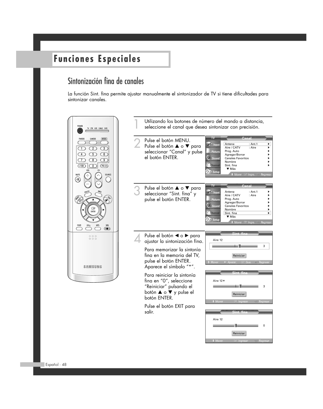 Samsung SP-42L6HR, SP-61L6HR, SP-56L6HR, SP-46L6HR, SP-50L6HR manual Sintonización fina de canales 