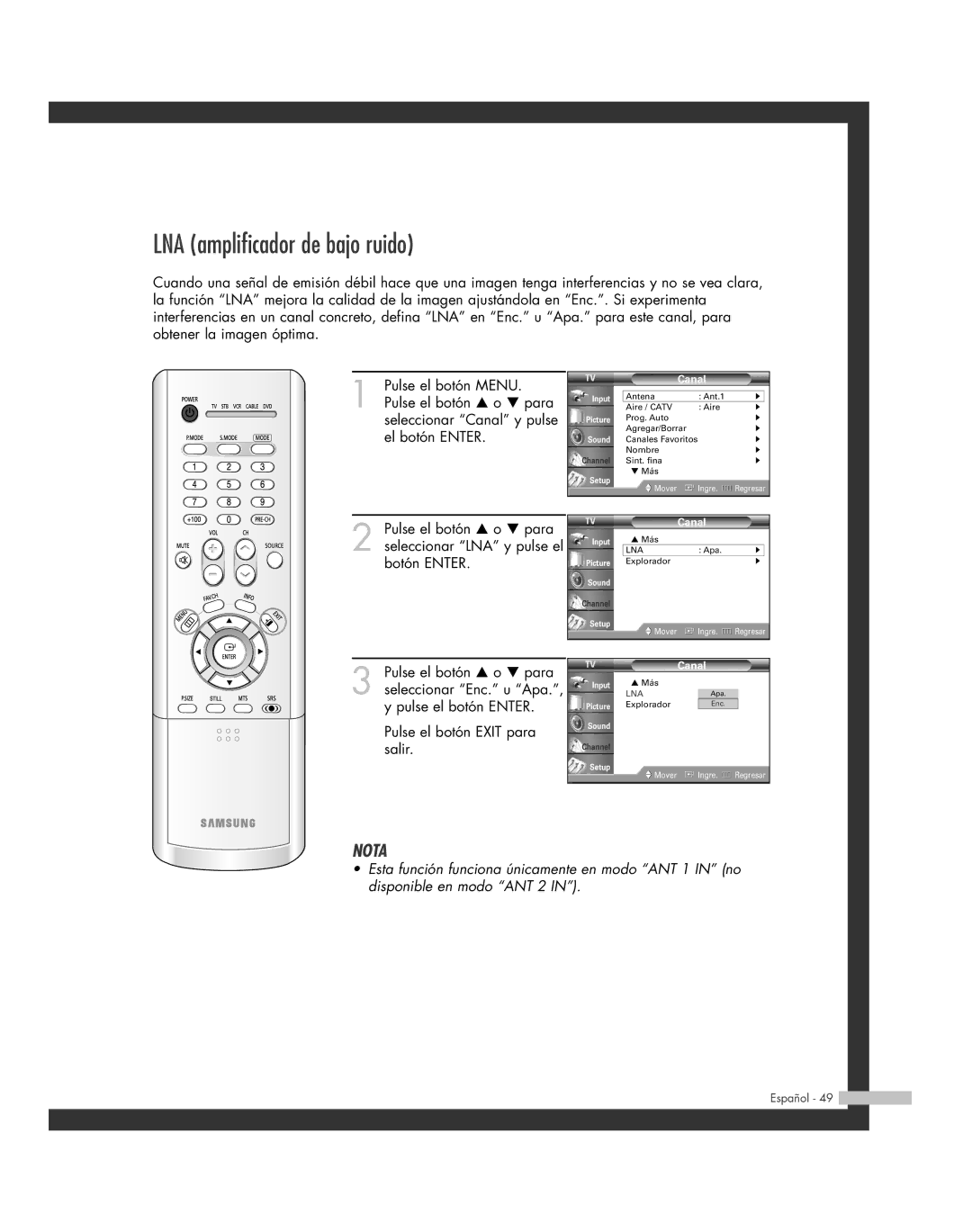 Samsung SP-50L6HR, SP-61L6HR, SP-56L6HR, SP-46L6HR, SP-42L6HR manual LNA amplificador de bajo ruido 