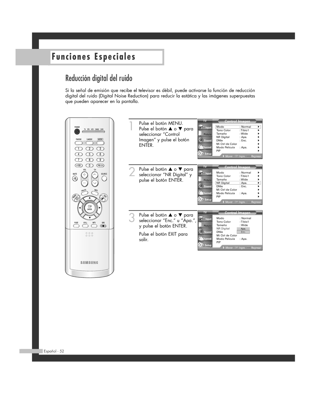 Samsung SP-46L6HR, SP-61L6HR, SP-56L6HR, SP-42L6HR, SP-50L6HR manual Reducción digital del ruido 