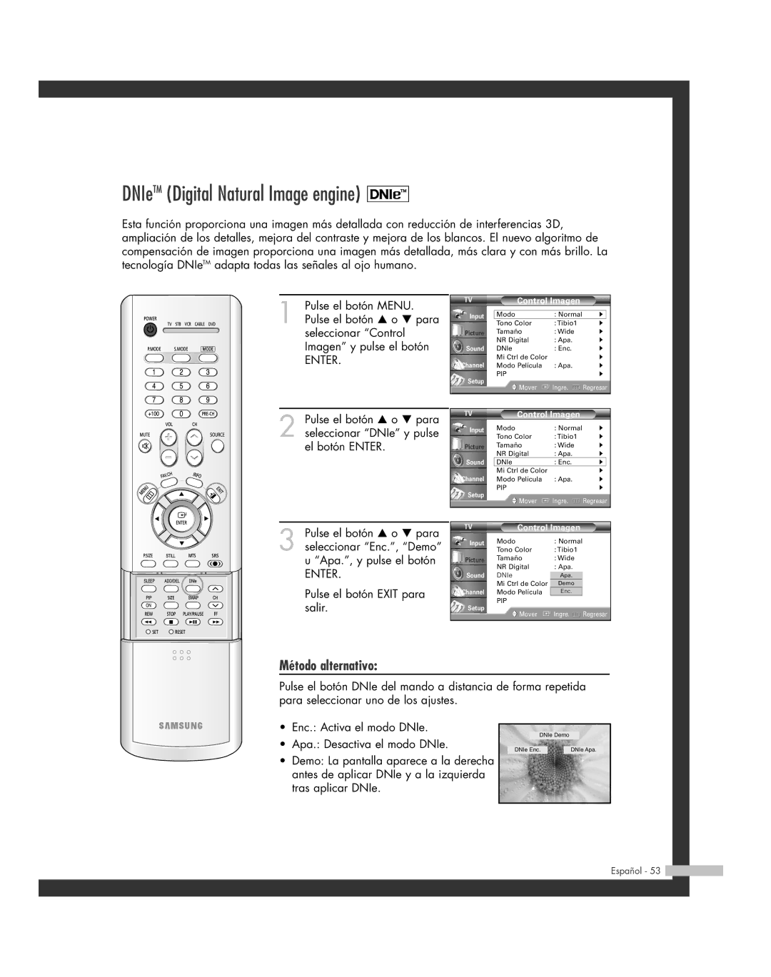 Samsung SP-42L6HR, SP-61L6HR, SP-56L6HR, SP-46L6HR, SP-50L6HR manual DNIeTM Digital Natural Image engine 