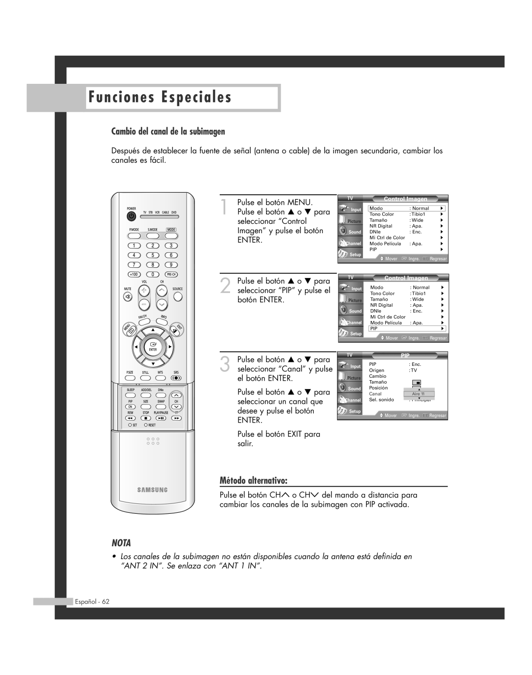 Samsung SP-46L6HR, SP-61L6HR, SP-56L6HR, SP-42L6HR, SP-50L6HR manual Cambio del canal de la subimagen 
