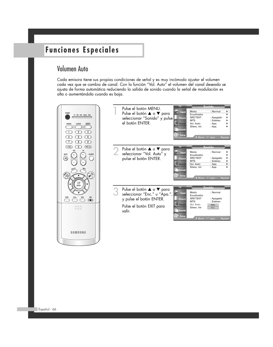 Samsung SP-56L6HR, SP-61L6HR, SP-46L6HR, SP-42L6HR, SP-50L6HR manual Volumen Auto 