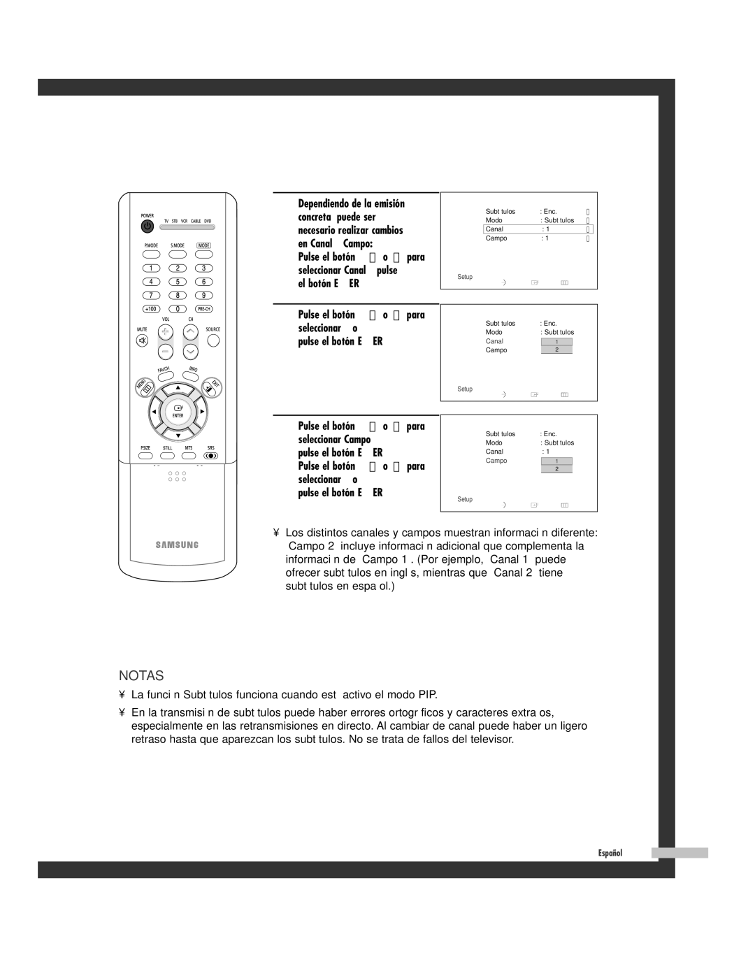 Samsung SP-50L6HR, SP-61L6HR, SP-56L6HR, SP-46L6HR, SP-42L6HR manual Canal 