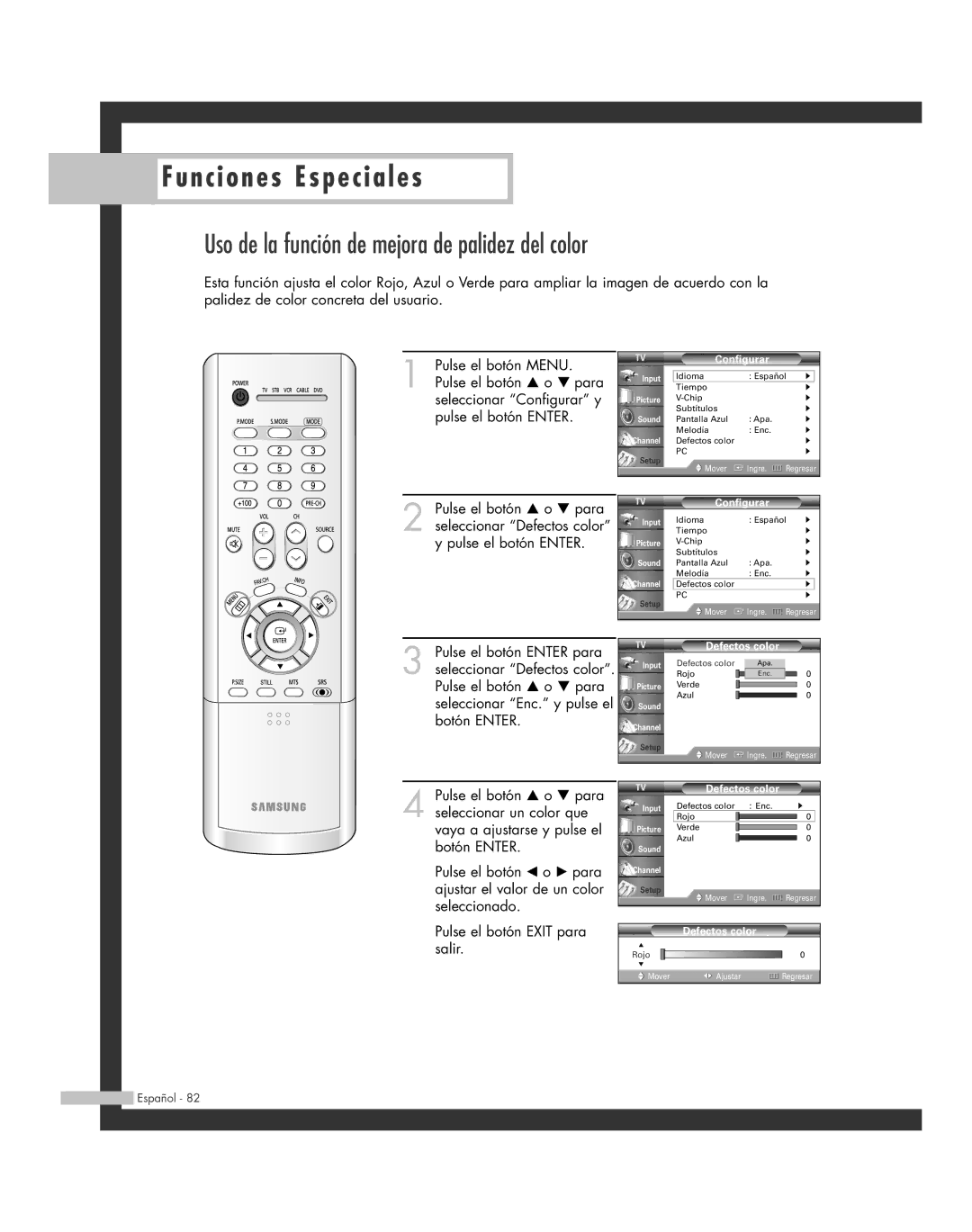 Samsung SP-46L6HR, SP-61L6HR, SP-56L6HR, SP-42L6HR, SP-50L6HR manual Uso de la función de mejora de palidez del color 