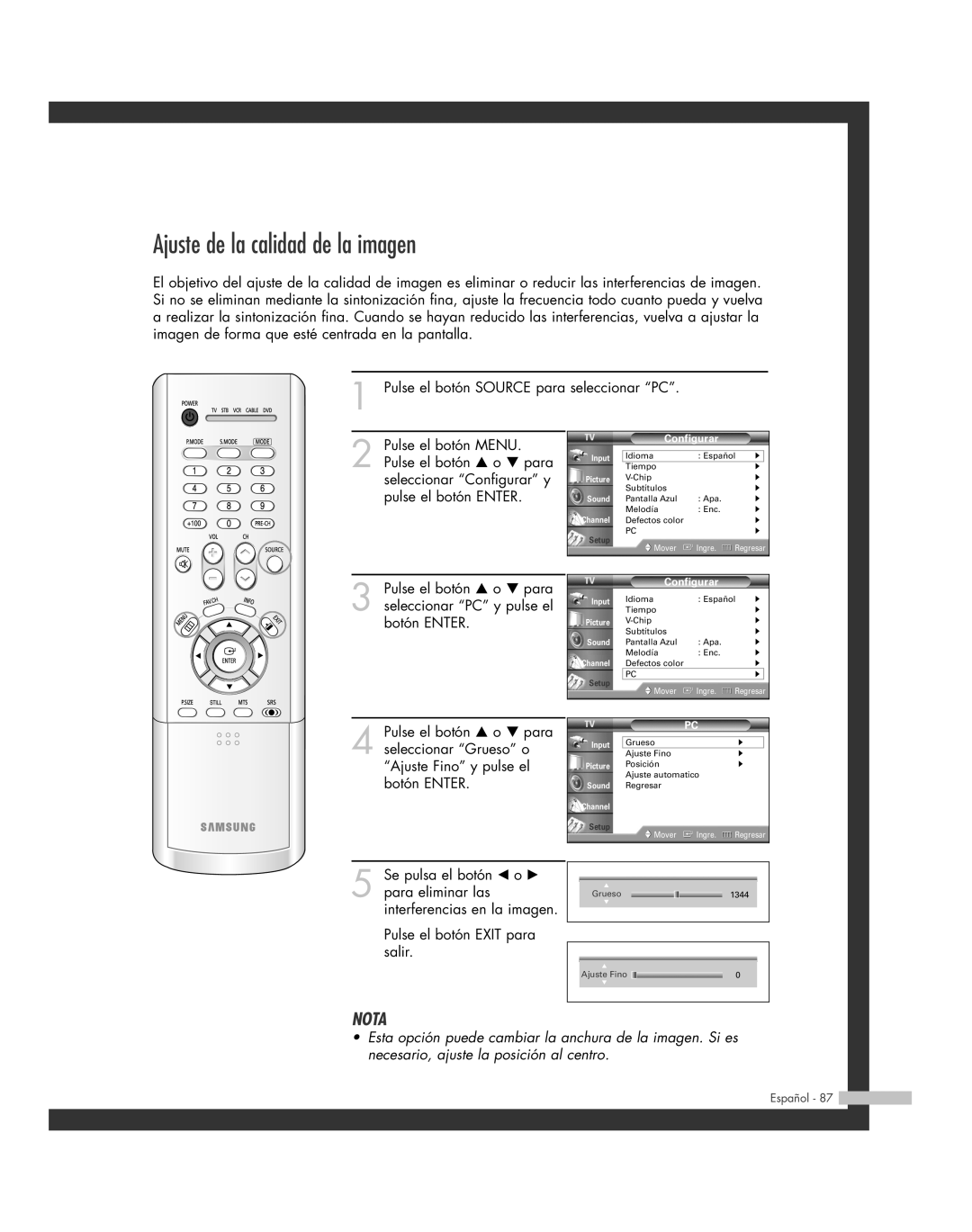 Samsung SP-46L6HR, SP-61L6HR, SP-56L6HR, SP-42L6HR, SP-50L6HR manual Ajuste de la calidad de la imagen 