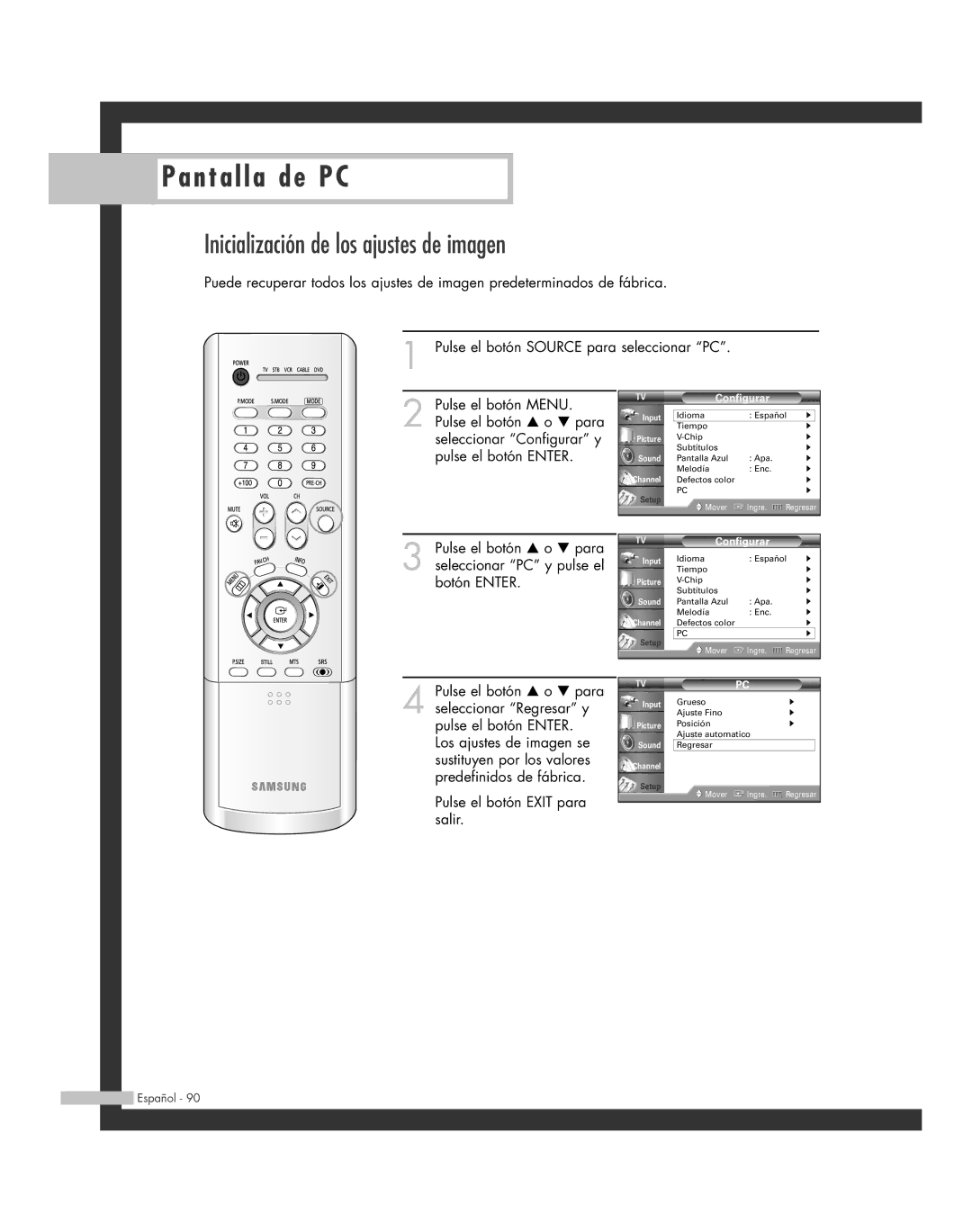 Samsung SP-61L6HR, SP-56L6HR, SP-46L6HR, SP-42L6HR, SP-50L6HR manual Inicialización de los ajustes de imagen 