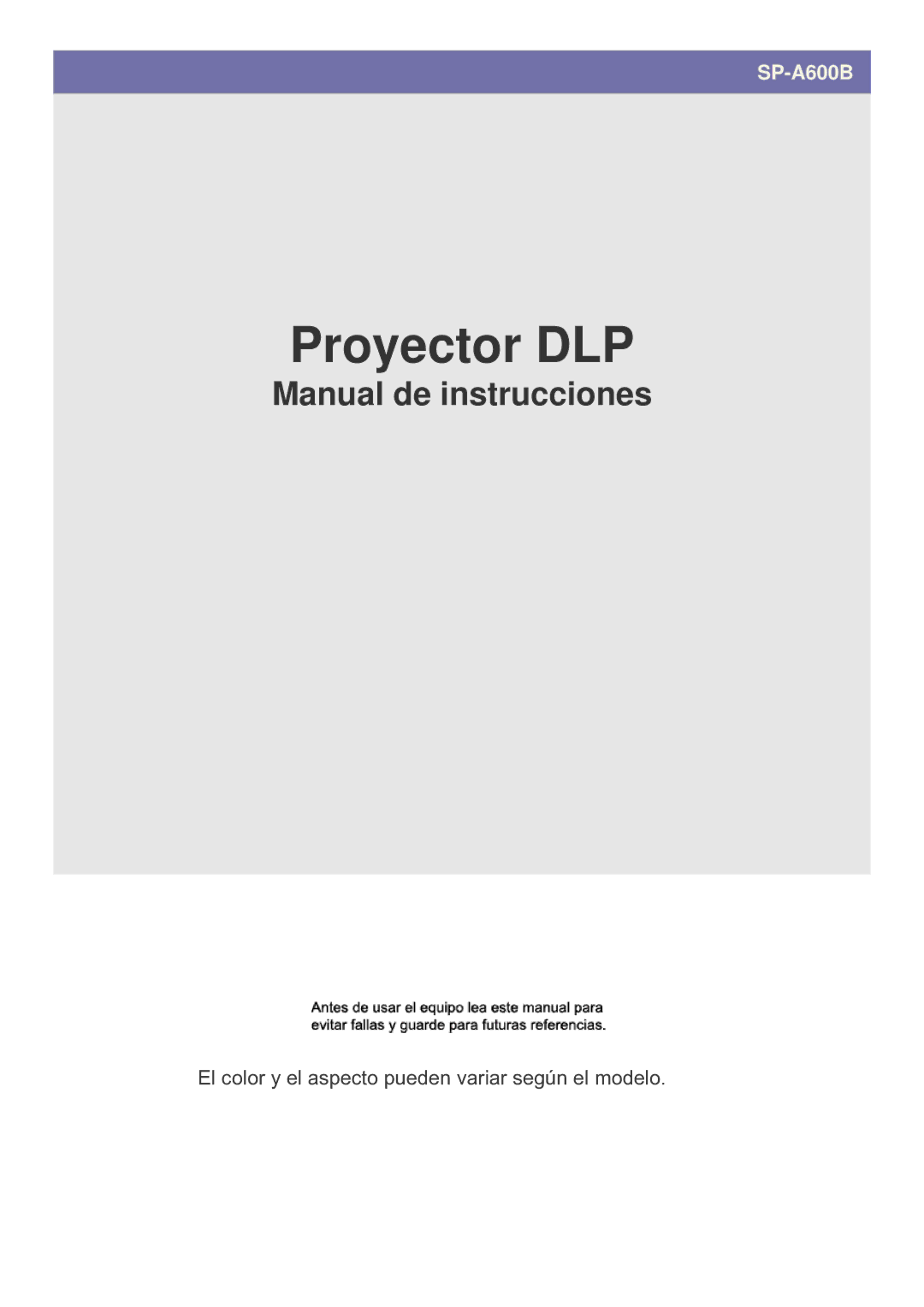 Samsung SPA600BX/EN, SP-A600B manual Proyector DLP 