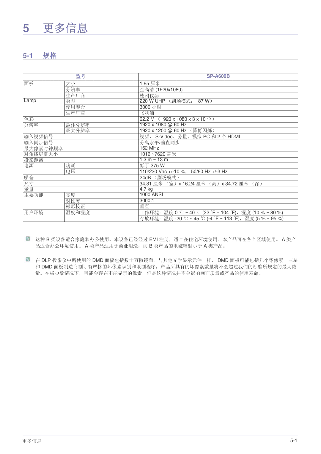 Samsung SPA600BX/EN, SP-A600B manual 更多信息 