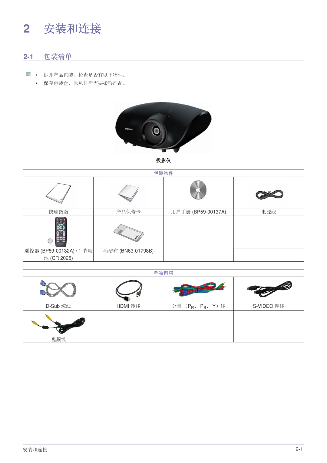 Samsung SPA600BX/EN, SP-A600B manual 安装和连接, 包装清单 