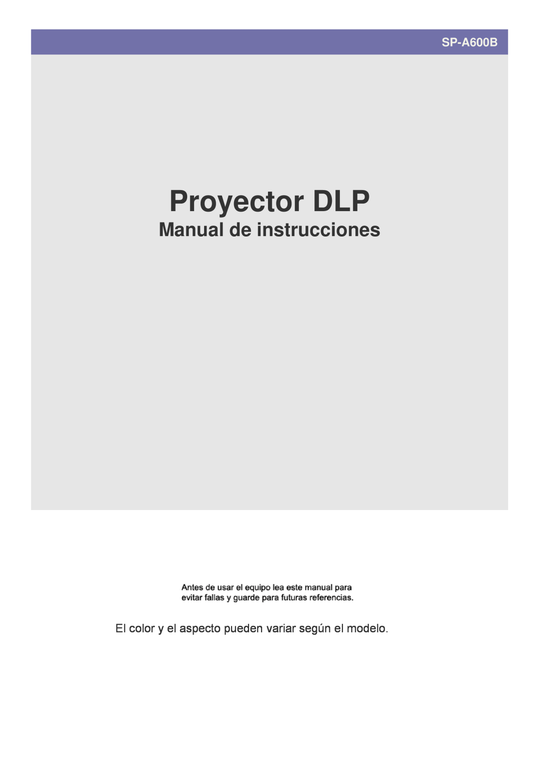 Samsung SPA600BX/EN manual Proyector DLP, Manual de instrucciones, SP-A600B 