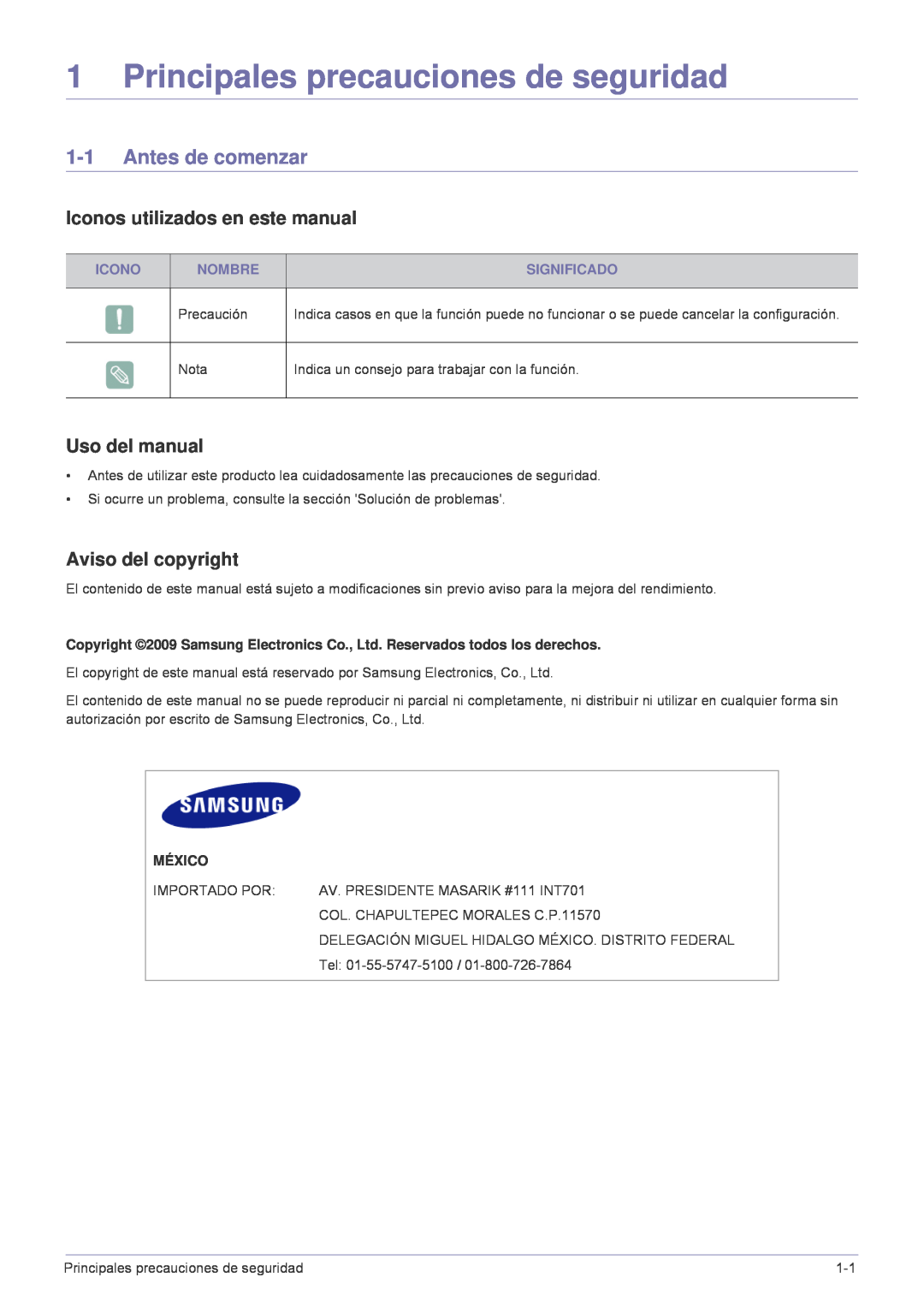 Samsung SPA600BX/EN, SP-A600B Principales precauciones de seguridad, Antes de comenzar, Iconos utilizados en este manual 