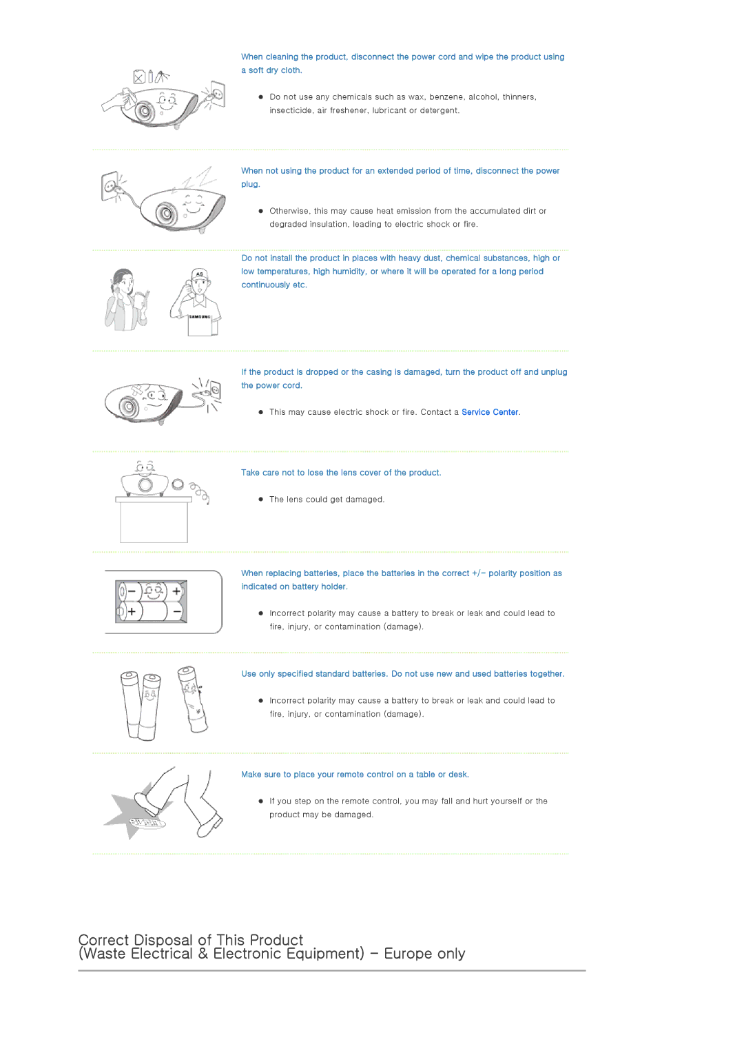 Samsung SP-A900B manual Take care not to lose the lens cover of the product 