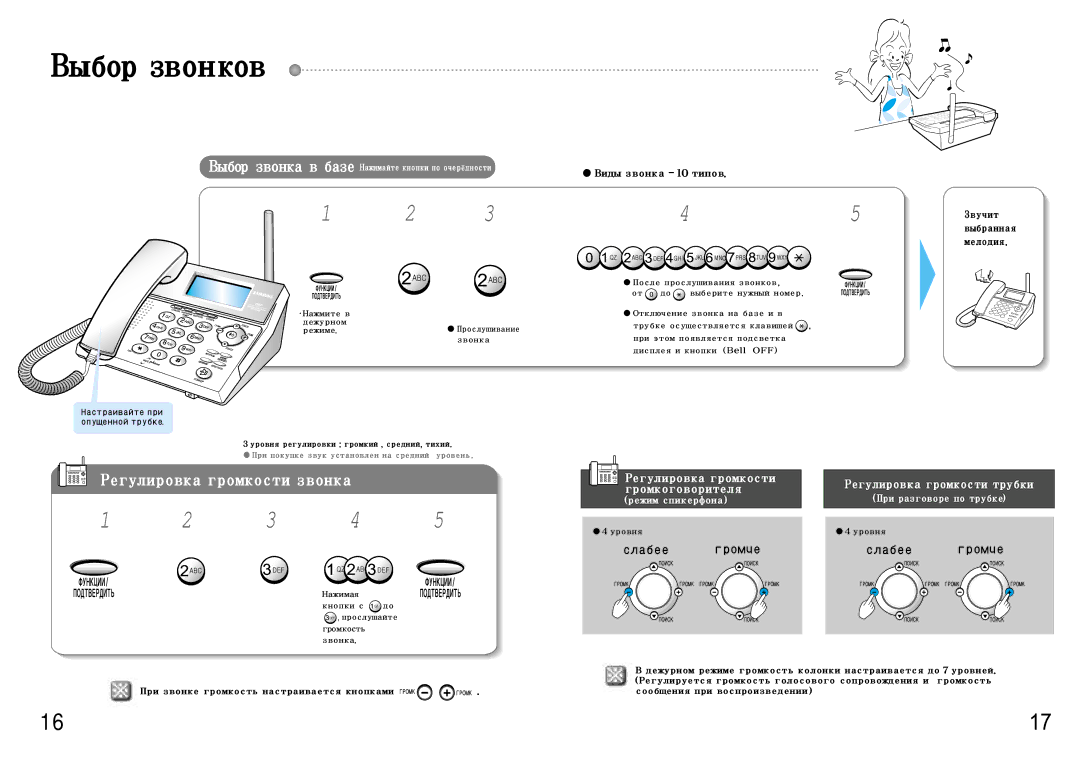 Samsung SP-C802R manual Регулировкагромкости, Видызвонка-10типов, ∙Нажмитев дежурном режиме 