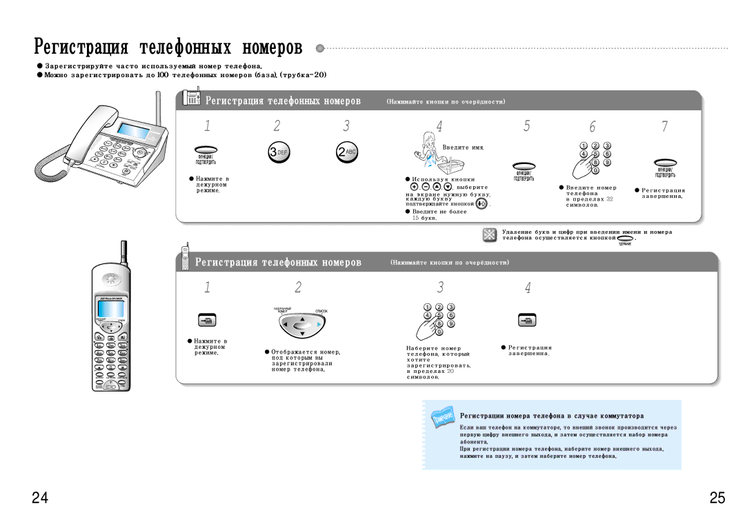 Samsung SP-C802R manual Регистрация телефонных номеров, Регистрациятелефонныхномеров 