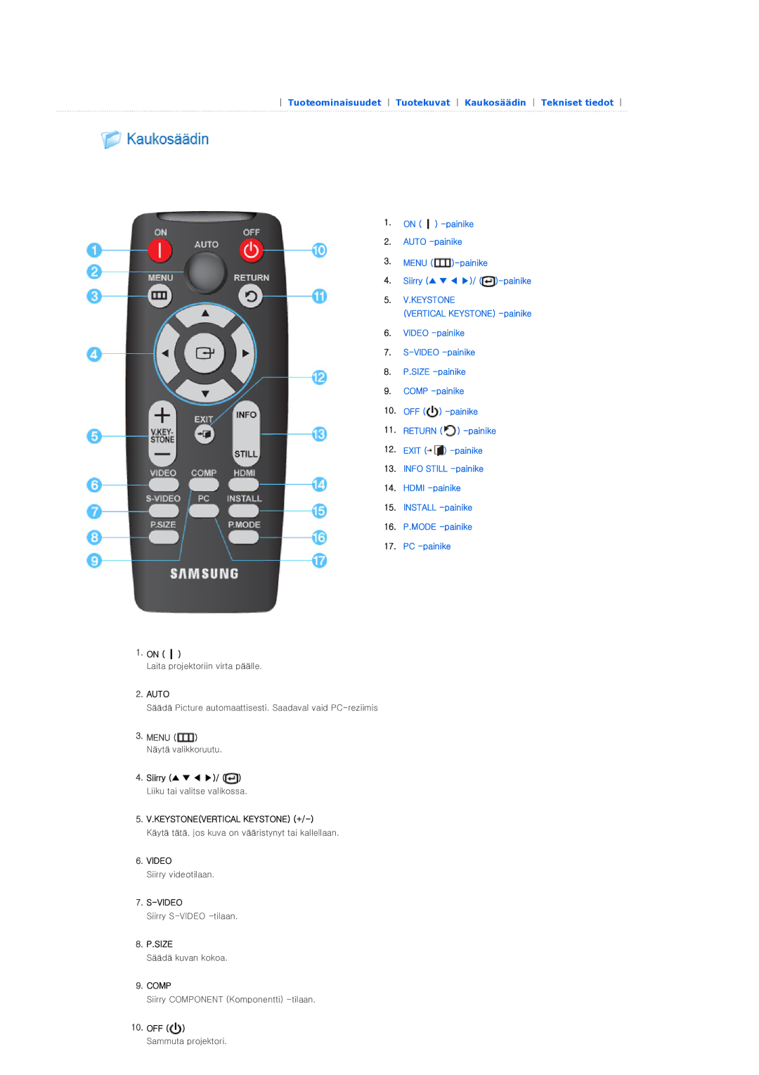 Samsung SP-D300BX manual Menu Näytä valikkoruutu, Siirry / Liiku tai valitse valikossa 