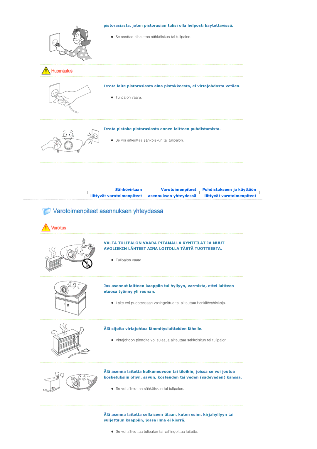 Samsung SP-D300BX manual Irrota pistoke pistorasiasta ennen laitteen puhdistamista 