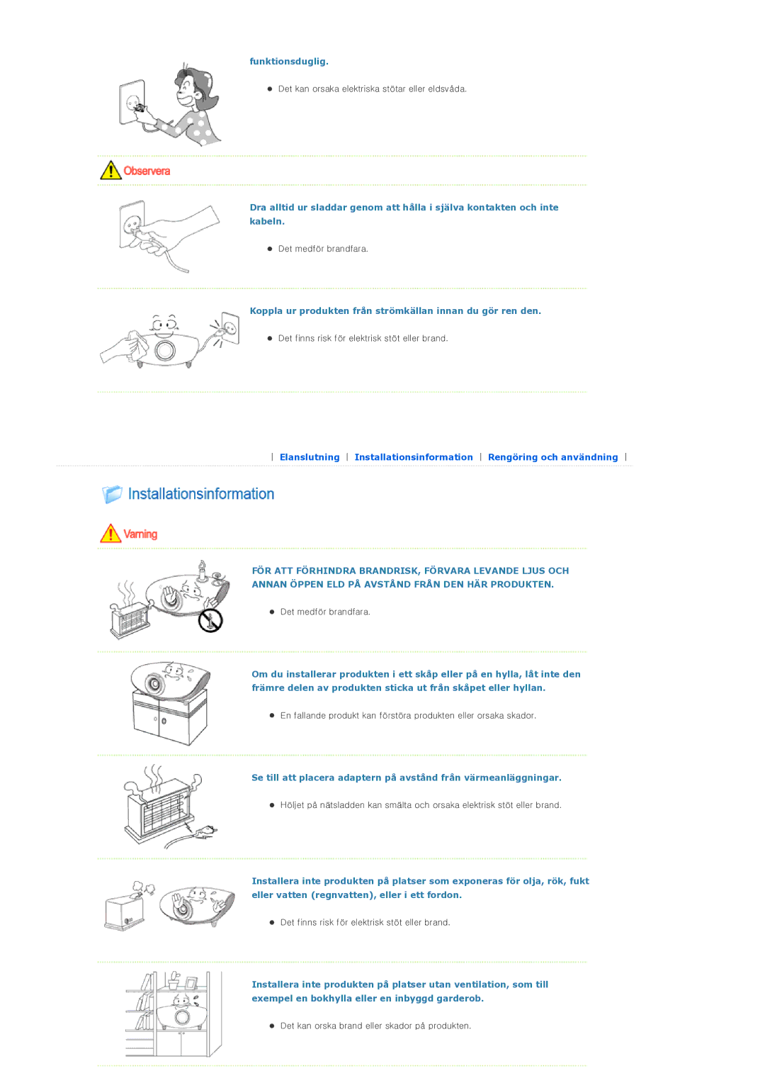 Samsung SP-D300BX manual Funktionsduglig, Koppla ur produkten från strömkällan innan du gör ren den 