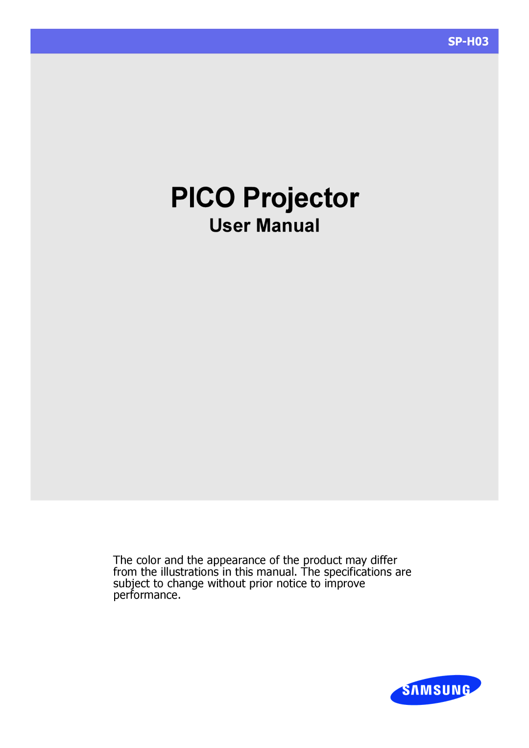 Samsung SP-H03 user manual Pico Projector 