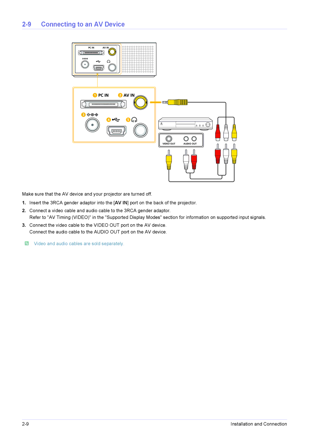 Samsung SP-H03 user manual Connecting to an AV Device 